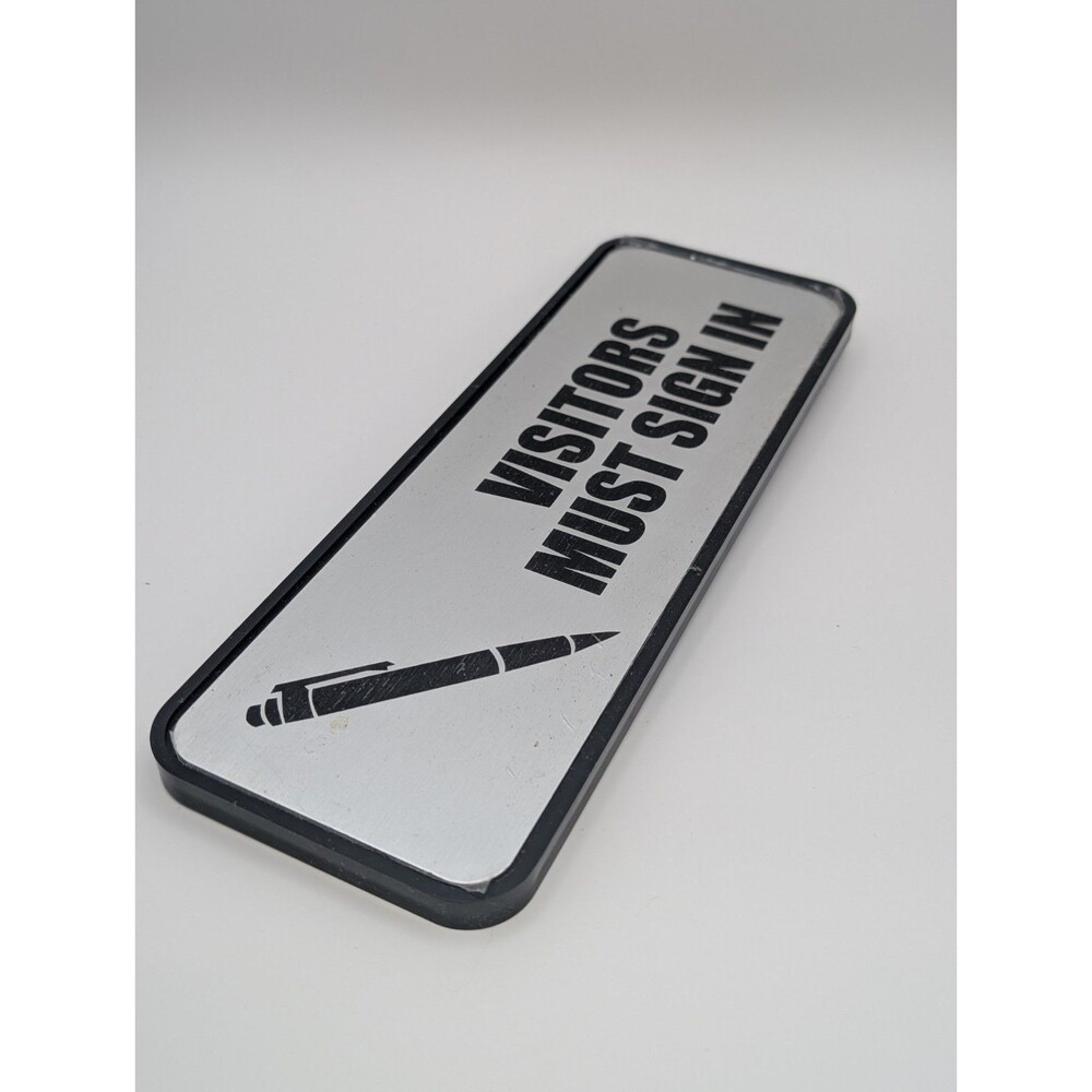 Cosco 098212 Visitors Must Sign In Office Sign 3"x9" Silver Brushed Metal NEW